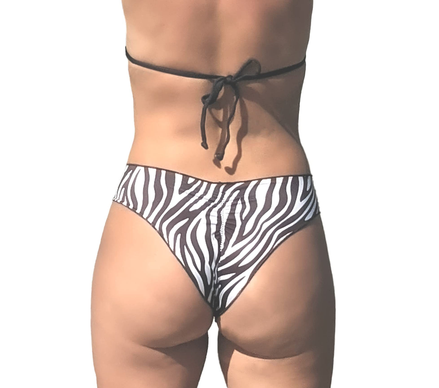 Brazilian Breeze Women's 2 Piece Swimsuit Rippled Double-Sided Halter String Triangle Top Cheeky Bikini Set Made in Brazil. (S, Zebra)